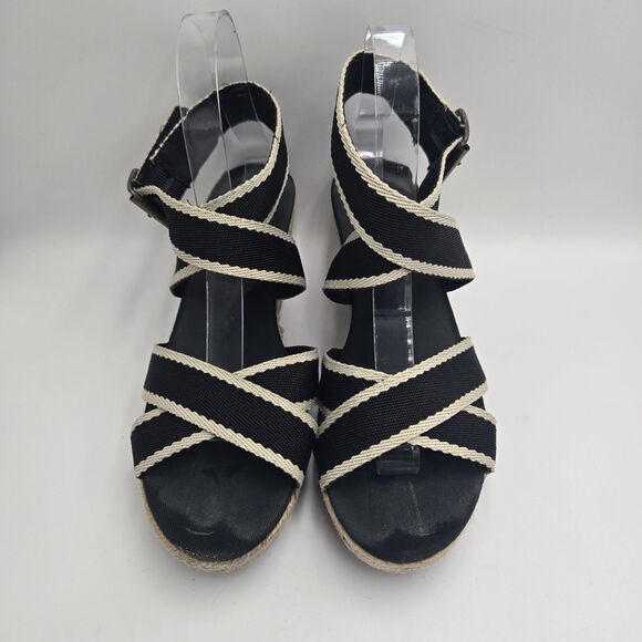 Old Navy Black Espadrille Wedge Sandals Size 9 Strappy Platform Summer Shoes Y2K - Picture 2 of 9